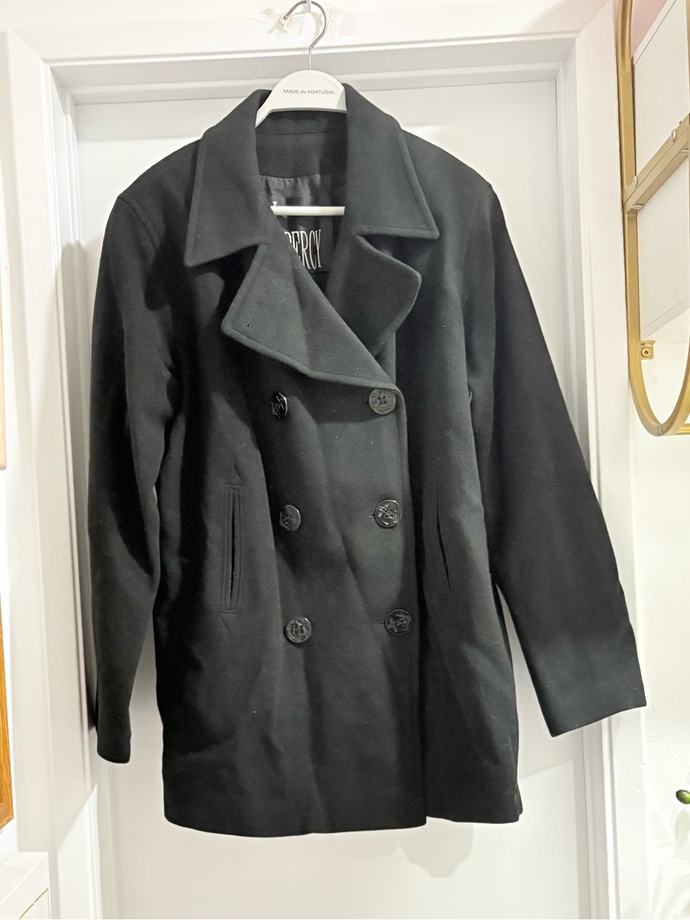 Classic Black Double-Breasted Pea Coat - Women's Tailored Outerwear - Picture 1 of 8